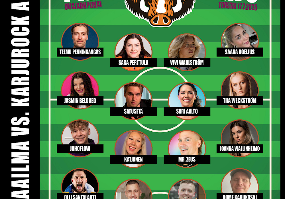 Pikkukarju 2025 -tapahtuman Viihdemaailma vs. Karjurock Allstars -jalkapallo-ottelun pelaajat on julkaistu!