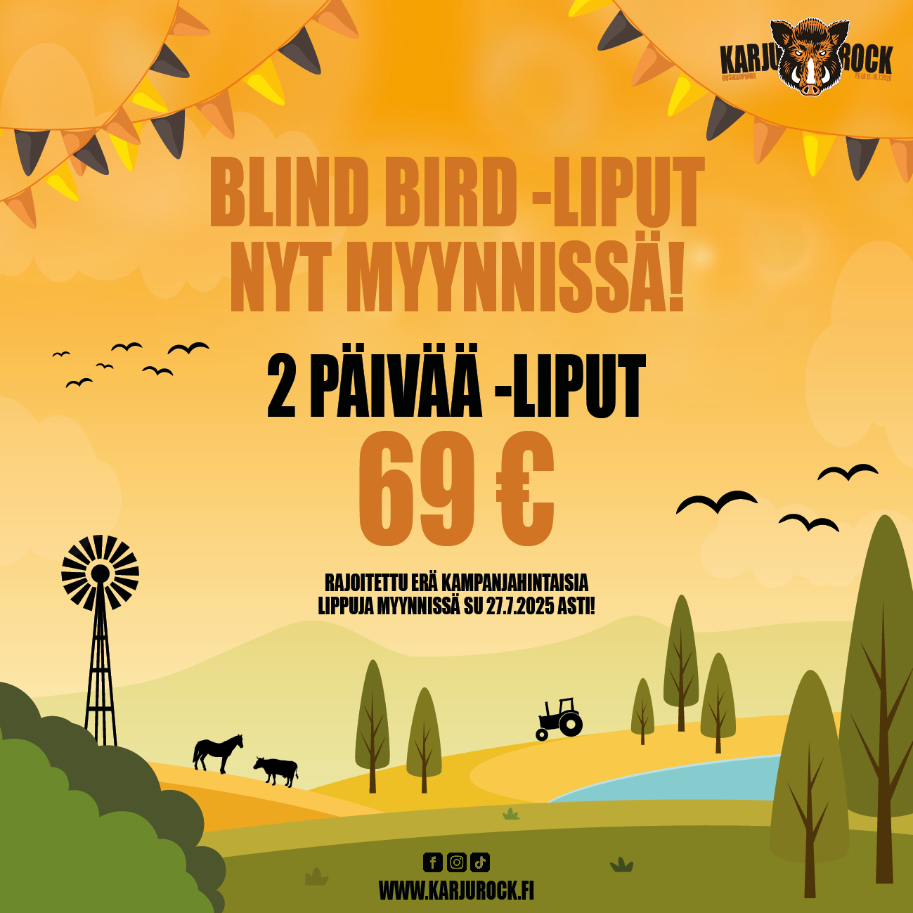 Huippuedulliset BLIND BIRD -liput Karjurock 2026 -tapahtumaan on avattu myyntiin!