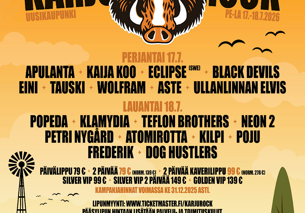 Maalaisfestivaali Karjurock juhlitaan Lokalahdella heinäkuussa 2026!